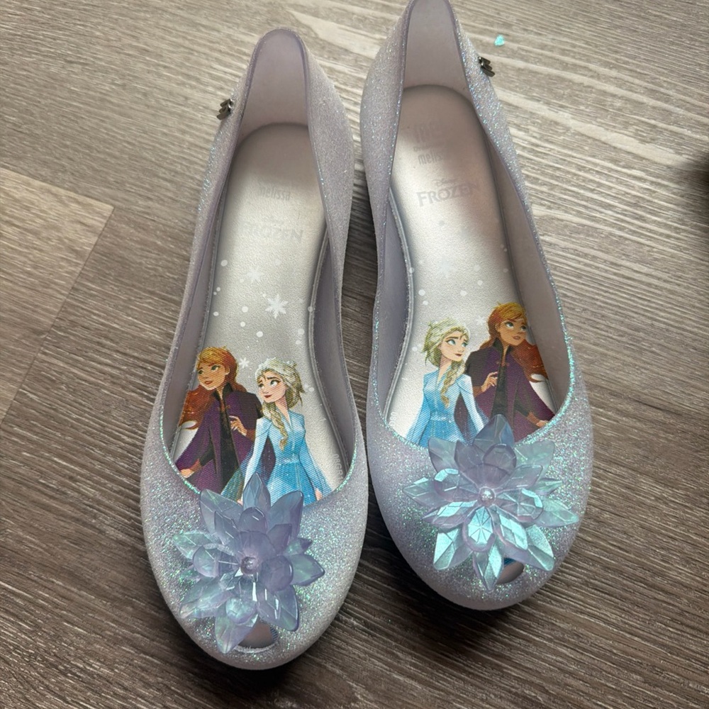 Mini Melisa Ultragirl Frozen X Disney clear glitter flats size 2